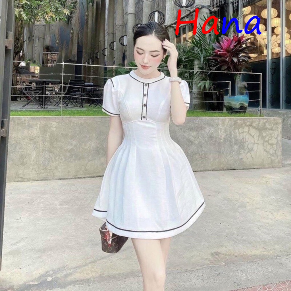 Set Váy Trắng Viền Đen Đơn Giản Siêu Xinh-Hana07