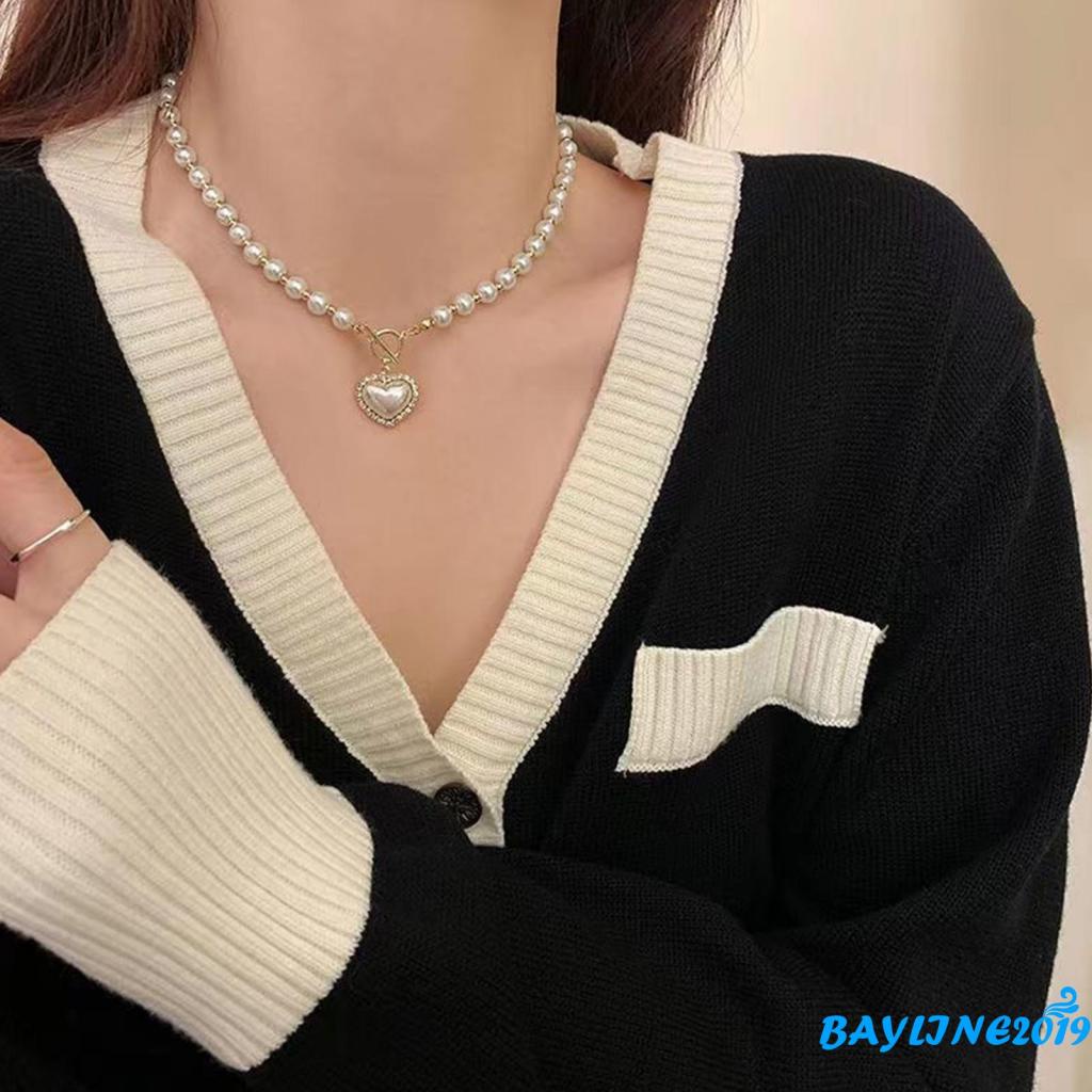 Vòng cổ Mặt Trái Tim Đính Ngọc Trai Nhân Tạo Thời Trang Dành Cho Nữ