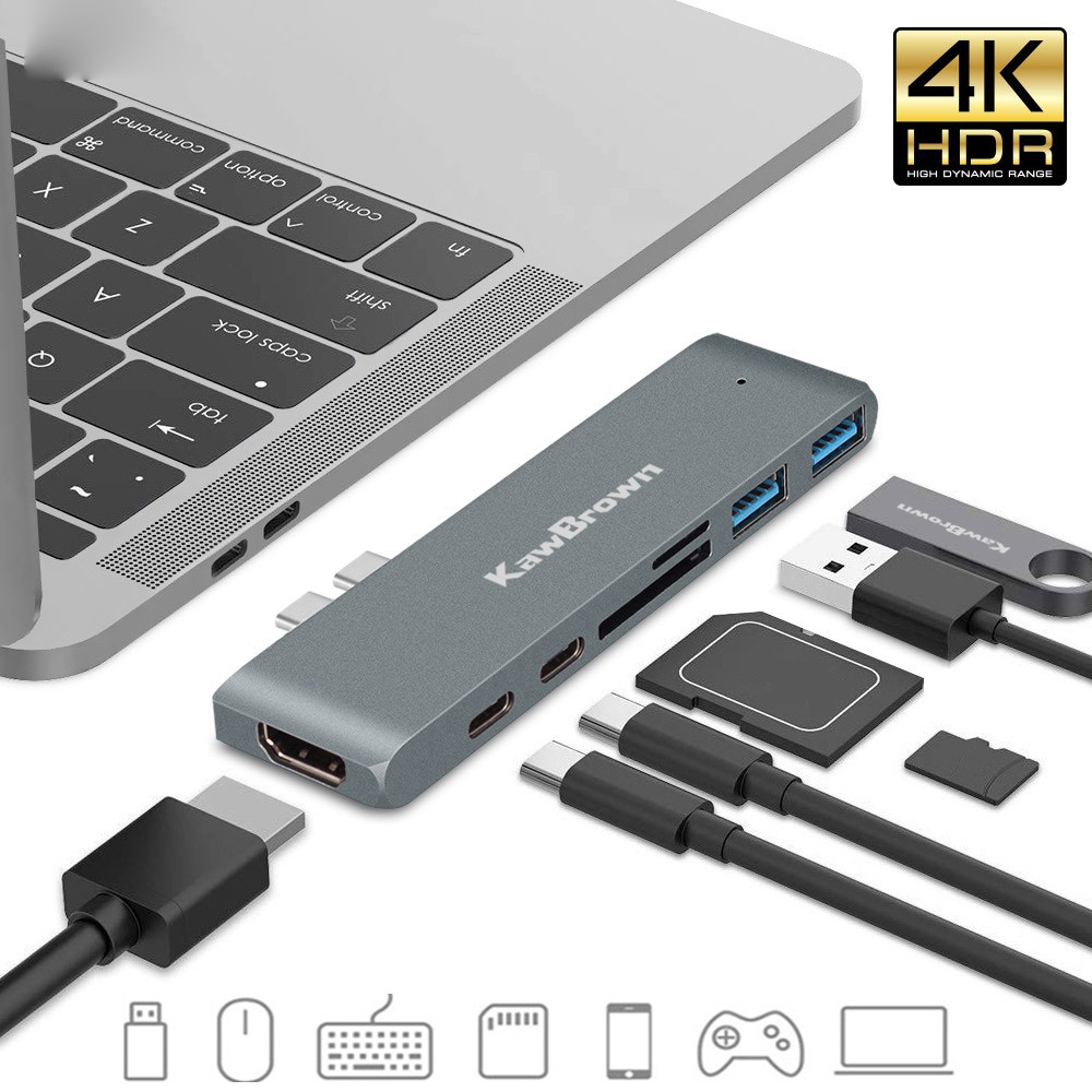 7-in-1 USB C Hub Type C Adapter With USB 3.0 X 2 USB C X 2 TF/SD X 1 4K HDMI X1