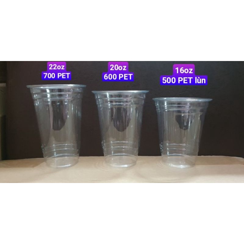 Lốc 50 ly PET 600ml (20oz), 600ml lùn, siêu sêu dày. Nắp F98