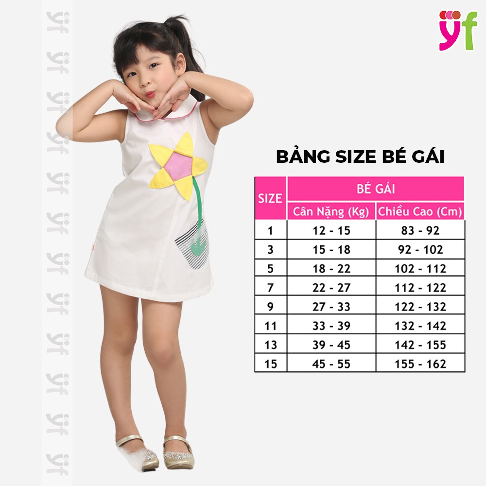 Đầm suông cho bé 9-13KG YF thêu hoa vàng 3D 7DX003