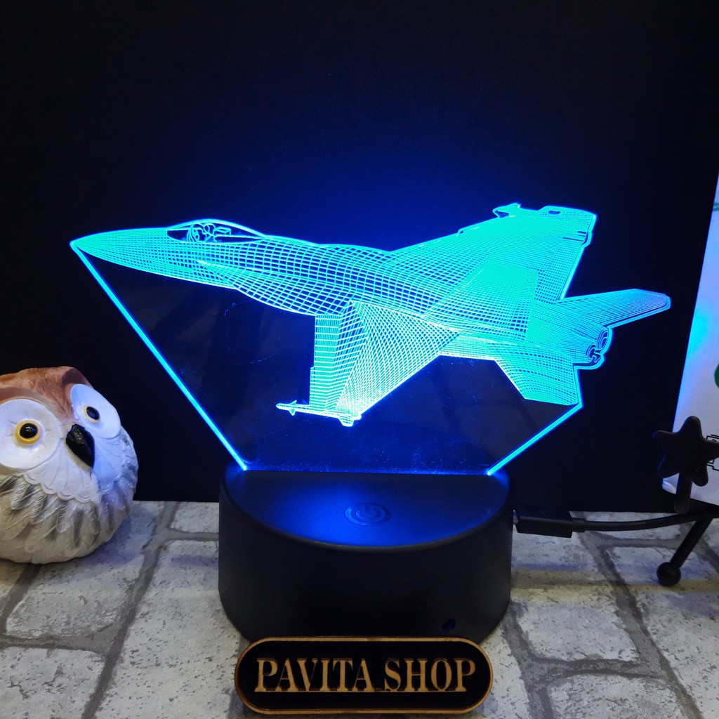 Đèn ngủ led 3d PAVITA hình máy bay phản lực, quà tặng thú vị cho bạn bè, cho bé, đèn để bàn trang trí đẹp
