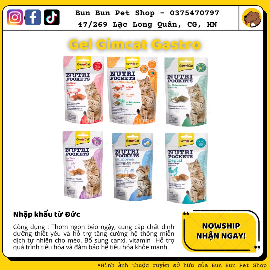 60gr - Bánh thưởng Nutri Pockets hàng nhập Đức chính hãng nhiều vị cho Mèo - GimCat Nutri Pockets cat snack (60g)