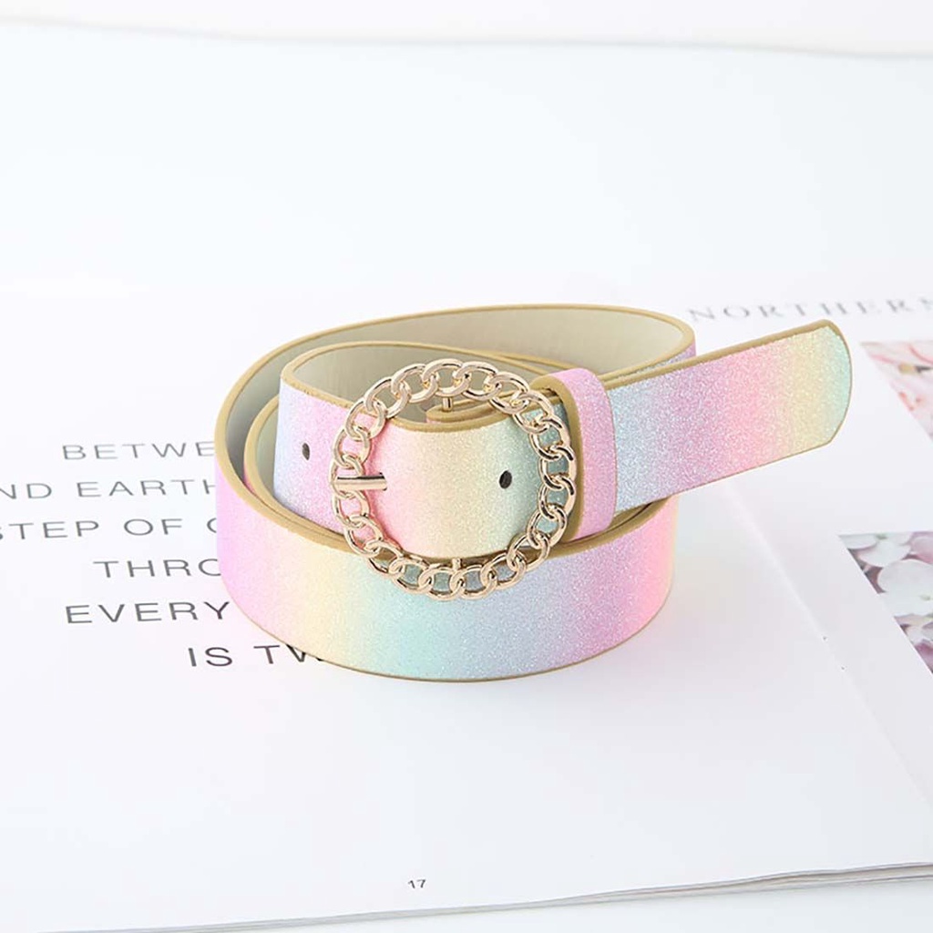 Thắt lưng da khóa hình trái tim phối sequin màu hồng hợp thời trang