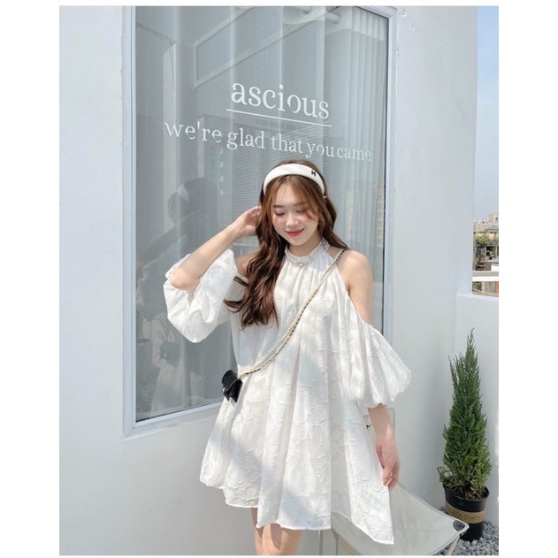 VÁY/ĐẦM TƠ VÂN NỔI CỔ YẾM TAY LỠ PHỒNG HỞ VAI DÁNG XOÈ CHỮ A DỄ THƯƠNG CUTE HOT