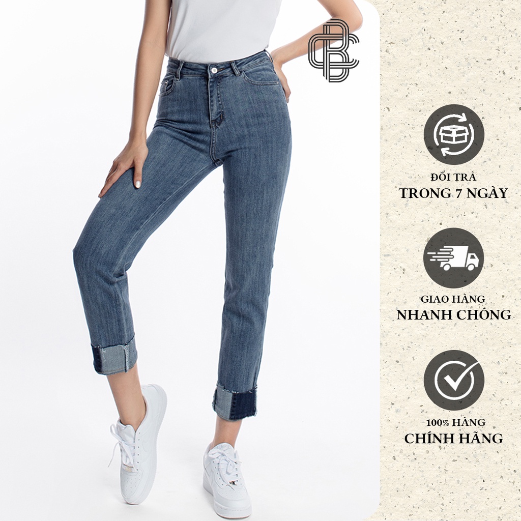 Quần jean ống đứng - Quần bò nữ basic lật gấu 9cm cá tính - La’coba
