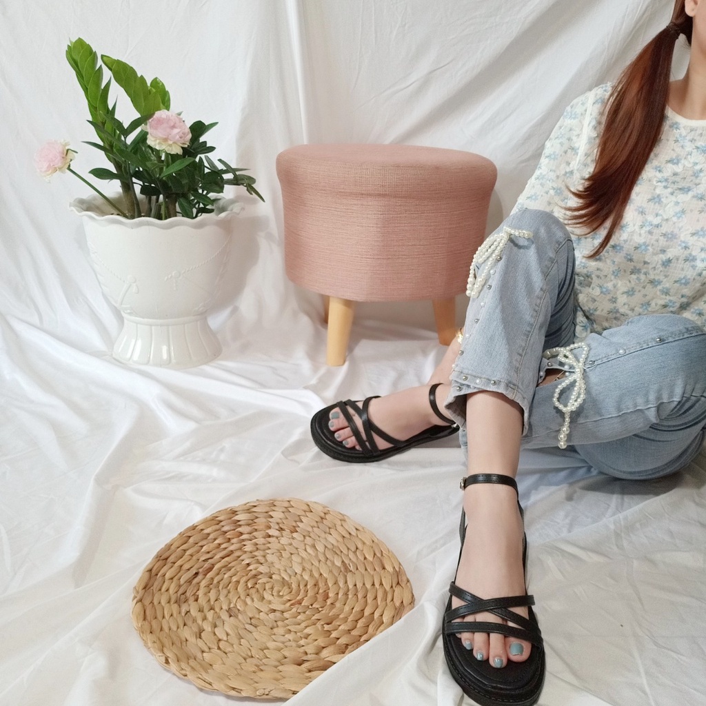 Giày sandal nữ đi học quai hậu gài basic bền êm,đế bánh bì dày dặn hình chụp thật-BM03