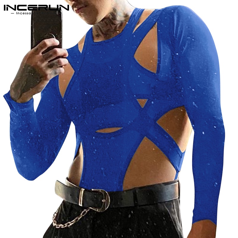 Áo liền quần INCERUN tay dài màu trơn thiết kế khoét quyến rũ