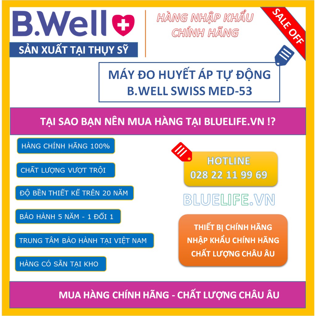 [Hàng SX tại THỤY SỸ] - MÁY ĐO HUYẾT ÁP CAO CẤP B.WELL MED-53 [100% CHÍNH HÃNG] - BẢO HÀNH 5 NĂM - 1 ĐỔI 1