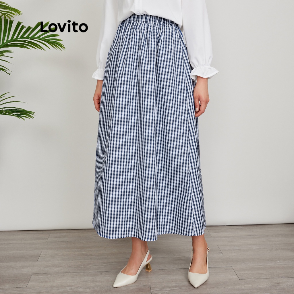 Lovito Gingham A Link Skirt L24ED129 (Xanh và Trắng)