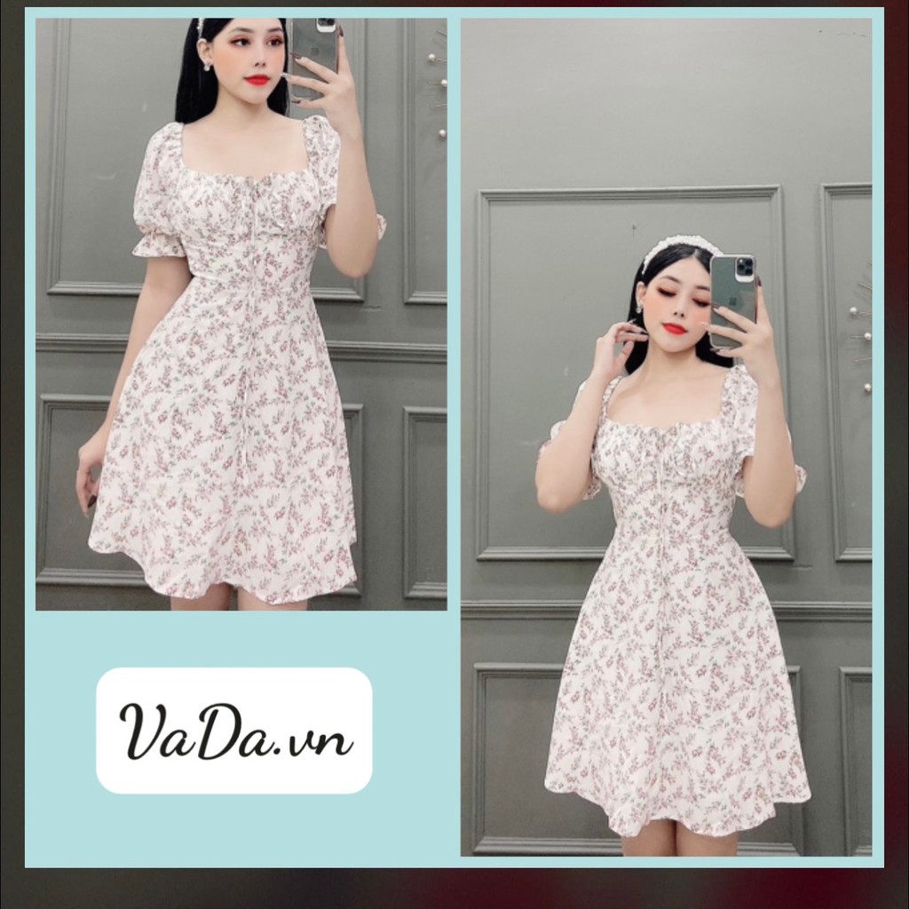 Đầm xoè hoa nhún ngực cột nơ hoạ tiết dễ thương nhẹ nhàng xuống phố - Thời trang VADA - V57