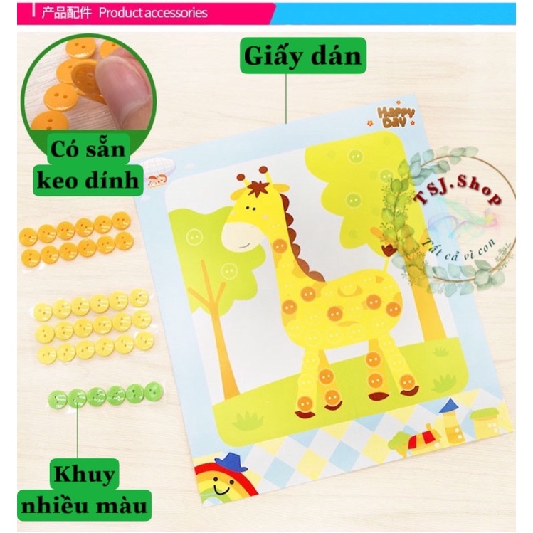 Tranh dán cúc áo , Tranh DIY cho bé mầm non