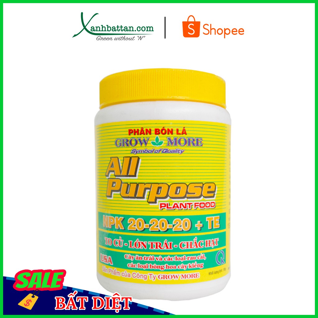 Phân Bón Lá NPK 20-20-20+TE Kích Chồi Và Lá Growmore All Purpose Lọ 100 Gram