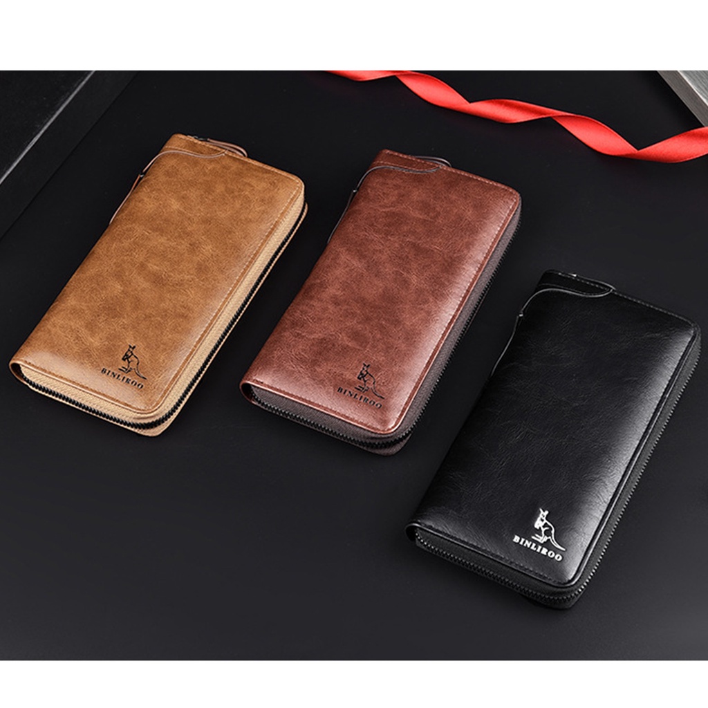 Ví Da PU Dáng Dài Chống Thấm Nước Chống Mòn Thời Trang Cho Nam