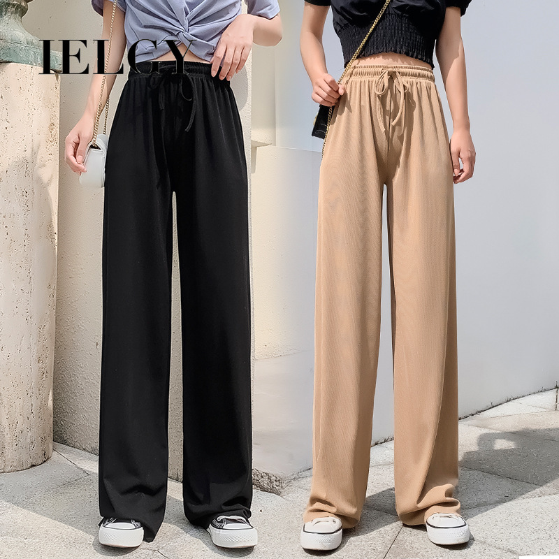 IELGY Quần Dài Nữ Lưng Cao Ống Rộng Thời Trang Hàn