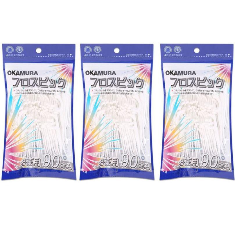 Combo 3 Gói Tăm chỉ kẽ răng cao cấp Nhật Bản gói 90 chiếc Okamura (Japan )