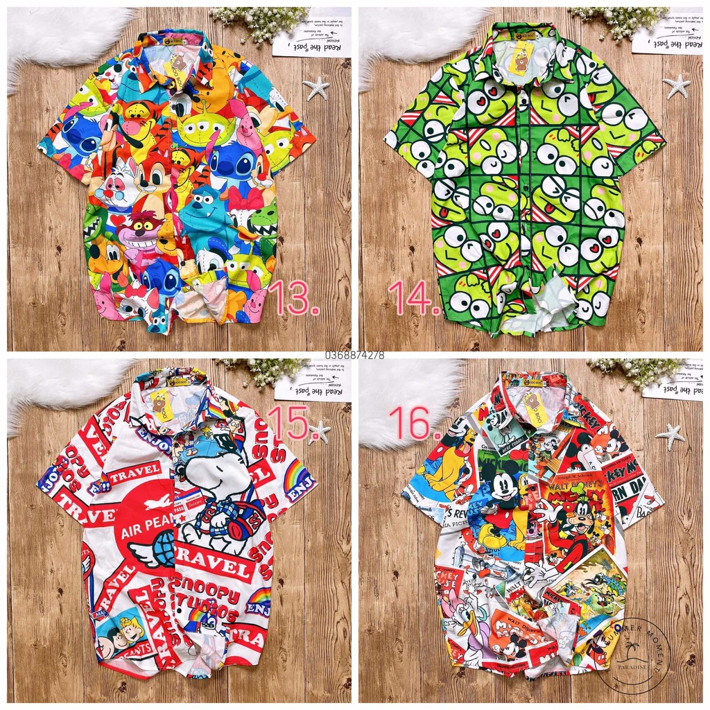 [CHẤT LƯỢNG TỐT] Sơ mi hoạt hình, áo sơ mi họa tiết hoạt hình , đồng phục đi biển gia đình ,nhóm lớp | BigBuy360 - bigbuy360.vn