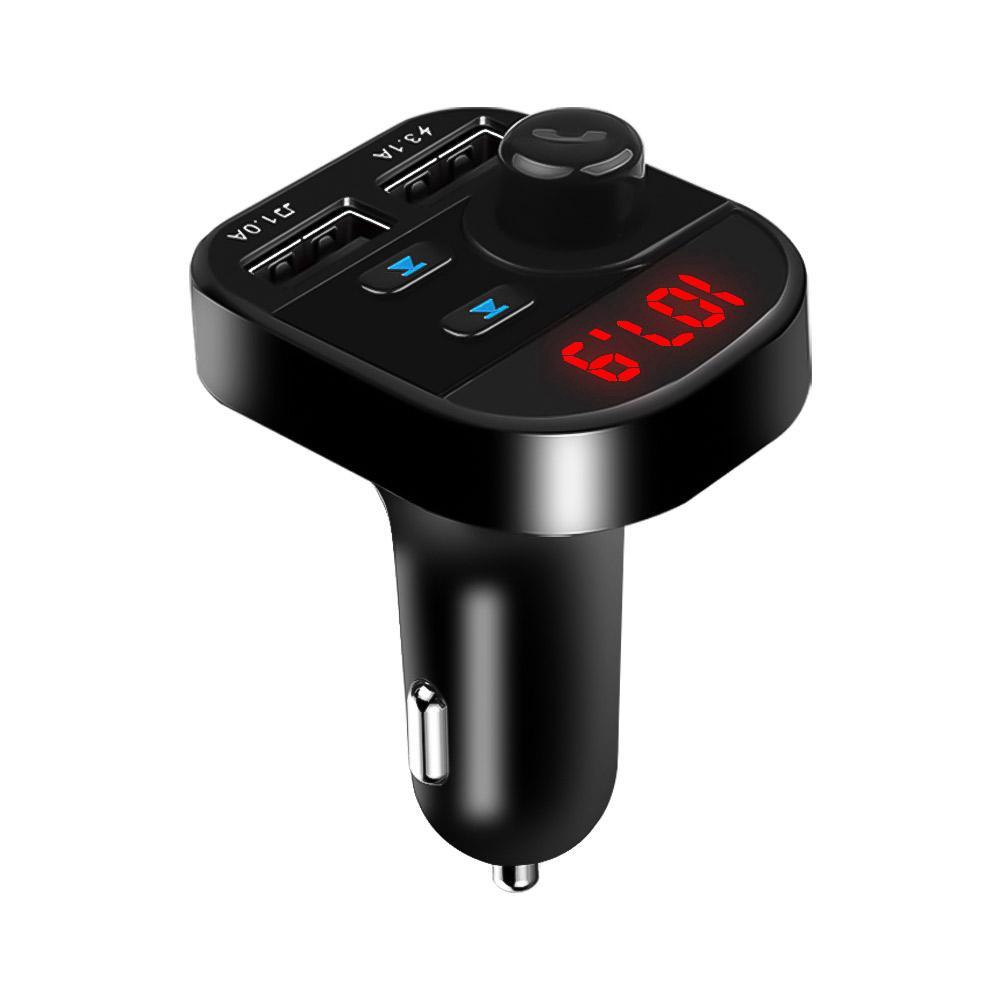 Thiết bị thu phát tín hiệu FM kết nối Bluetooth cổng đôi USB kèm bật lửa cho xe hơi