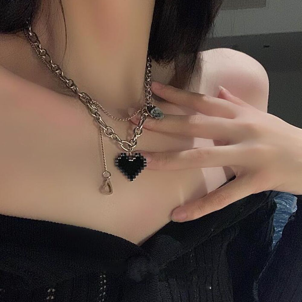 Dây chuyền bằng thép titan mặt hình chú gấu / trái tim phong cách Hàn Quốc trẻ trung dành cho nữ