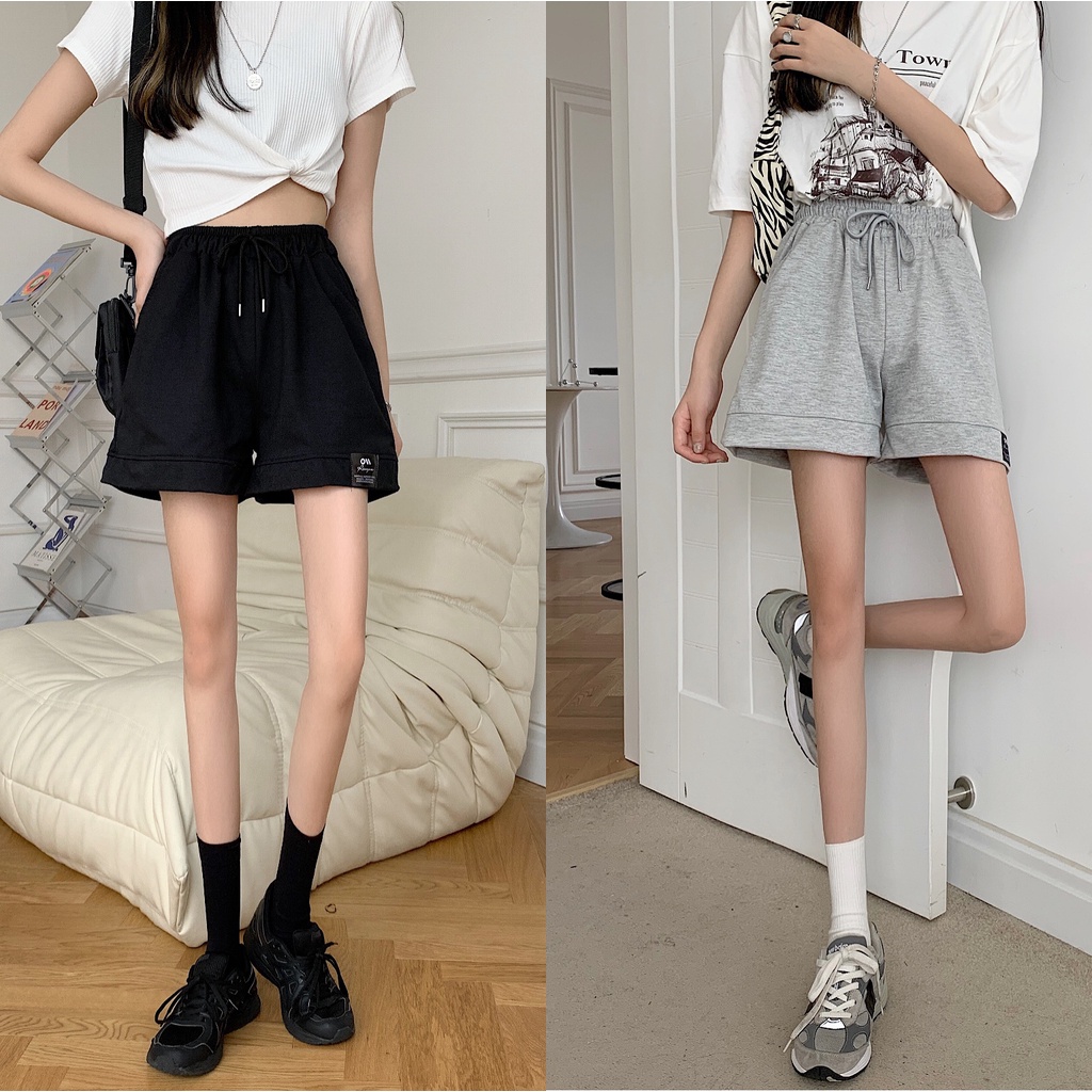 Quần Short Thể Thao Lưng Cao Ống Rộng Phong Cách Hàn Quốc Cho Nữ