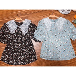 Sale sơ mi hoa nhí cổ ren