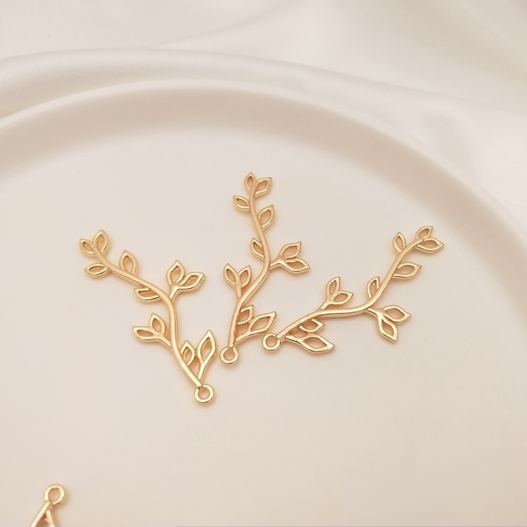 Mặt Dây Chuyền / Kẹp Tóc Hình Lá Bằng Đồng Mạ Vàng 14K Nhiều Màu Sắc diy