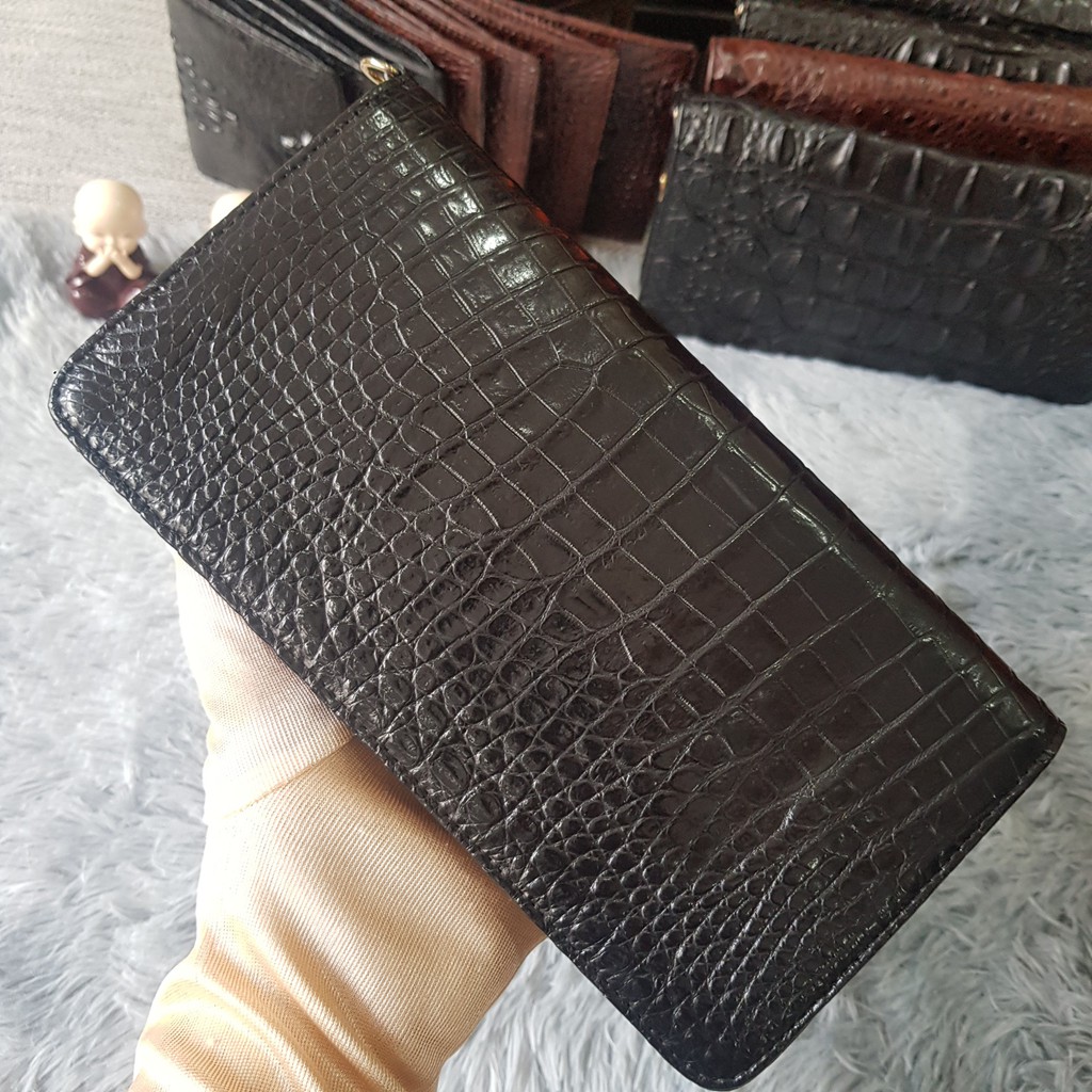 Ví Cầm Tay Cá Sấu Nữ/Nam | Ví Clutch Da Cá Sấu Da Bụng Một Khóa | Màu Đen | Bảo Hành 24 Tháng.