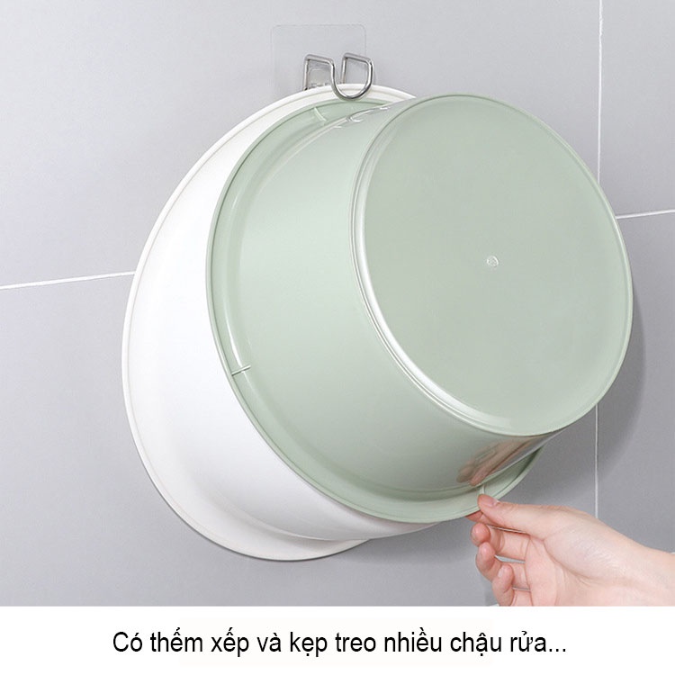 Móc inox treo thau chậu rỗ dán tường nhà bếp, nhà tắm