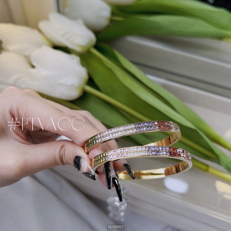 Vòng tay titan full đá paguet 7 màu 2 hàng sáng đẹp sang trọng .PTNACC.