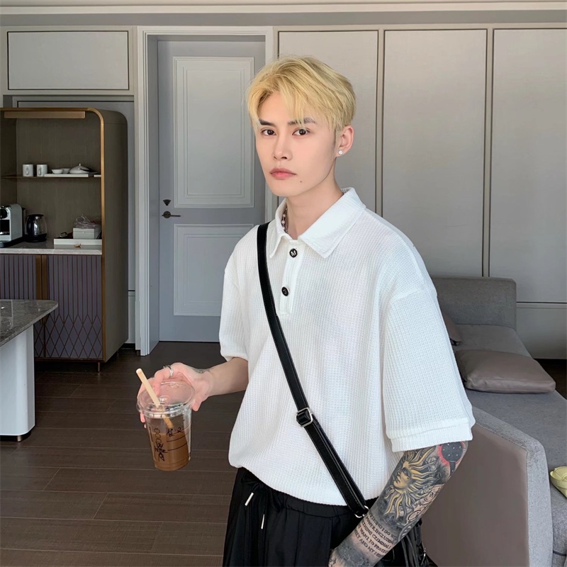 Áo Sơ Mi polo Tay Ngắn Dáng Rộng Họa Tiết Kẻ Sọc Thời Trang Mùa Hè Hàng Mới Phong Cách Hàn Quốc Cho Nam 2022