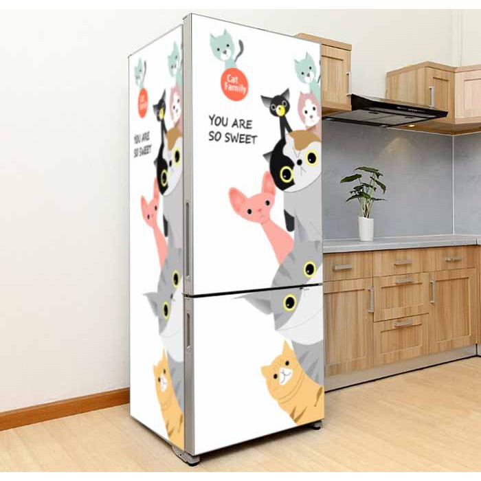 Decal dán tủ lạnh mèo siêu dễ thương - Miếng dán Cửa Tủ Lạnh chống thấm cao cấp