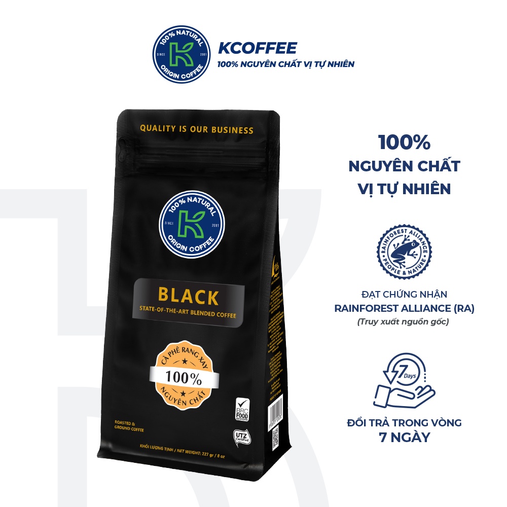 Cà phê rang xay nguyên chất xuất khẩu K Black 277g thương hiệu KCOFFEE