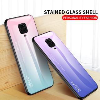 Ốp điện thoại silicone mặt kính cường lực màu ombre chống sốc cho Xiaomi Redmi Note 9S 9 Pro Max
