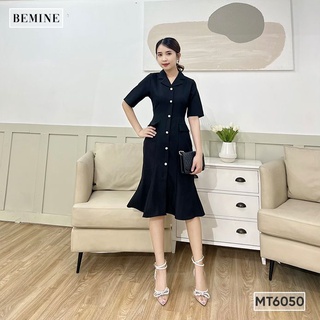 Đầm cổ sơ mi đính nút bemine mt6050