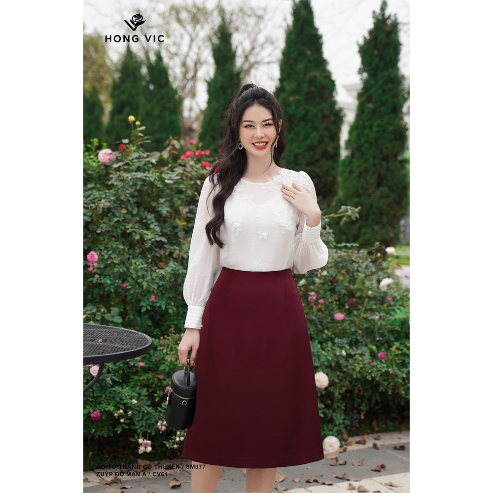 Chân váy nữ thiết kế Hong Vic đỏ xòe đai đồng CV127