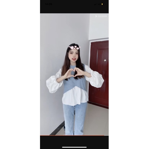 Áo kiểu tay dài form rộng phong cách thời trang nữ