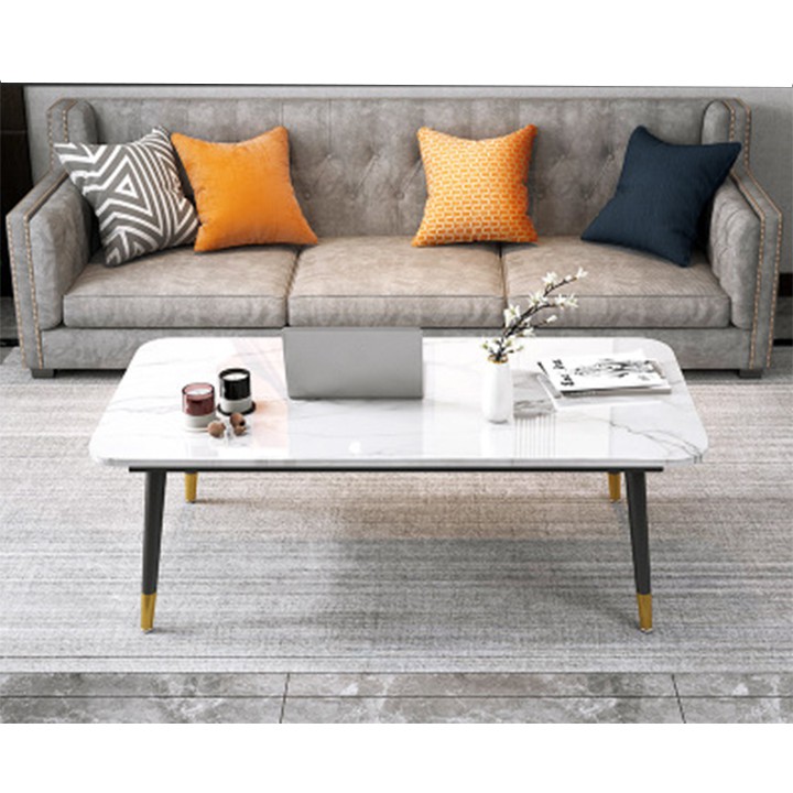 Bàn sofa mặt đá màu trắng và đen trang trí nội thất phòng khách - Bàn trà bệt hình chữ nhật decor nhà đẹp