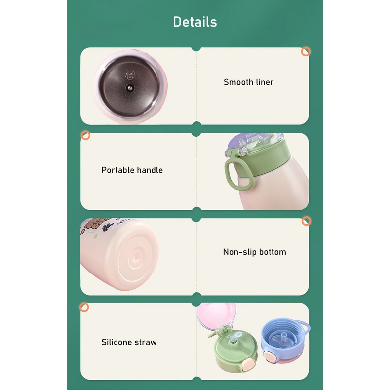 ONLY HOUSE Bình Nước Giữ Nhiệt Dung Tích Lớn Có Ống Hút In Họa Tiết Hoạt Hình Cho Bé