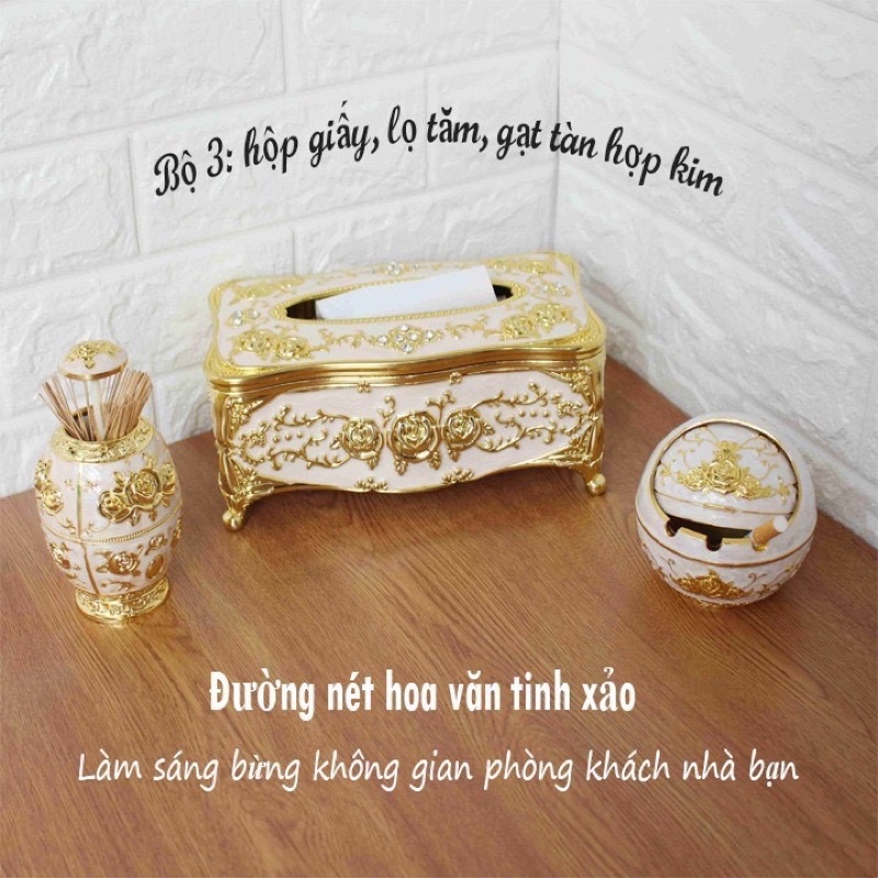 Gạt tàn hoàng gia hợp kim, gạt tàn đồng | Gạt tàn vàng hoạ tiết tân cổ điển