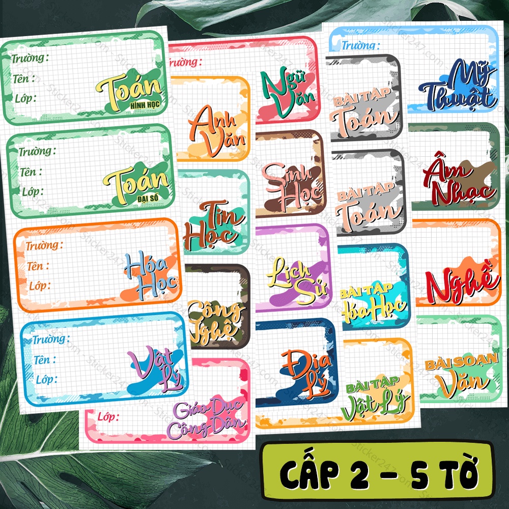 Decal dán Nhãn Vở Môn Học Vintage Cấp 2, Cấp 3 𝑭𝒓𝒆𝒆𝒔𝒉𝒊𝒑 Cắt Sẵn - Sticker cute dễ thương dán nhãn tập