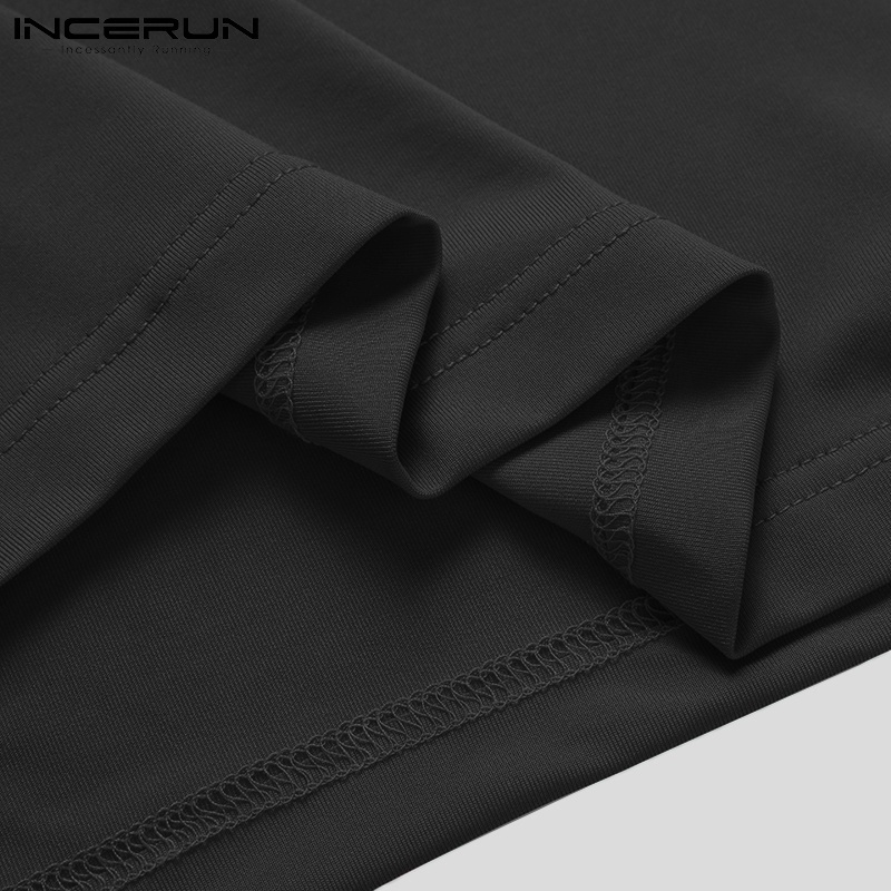 Áo thun INCERUN cổ tròn dáng ôm khoét rỗng không tay thoải mái cho nam màu đen