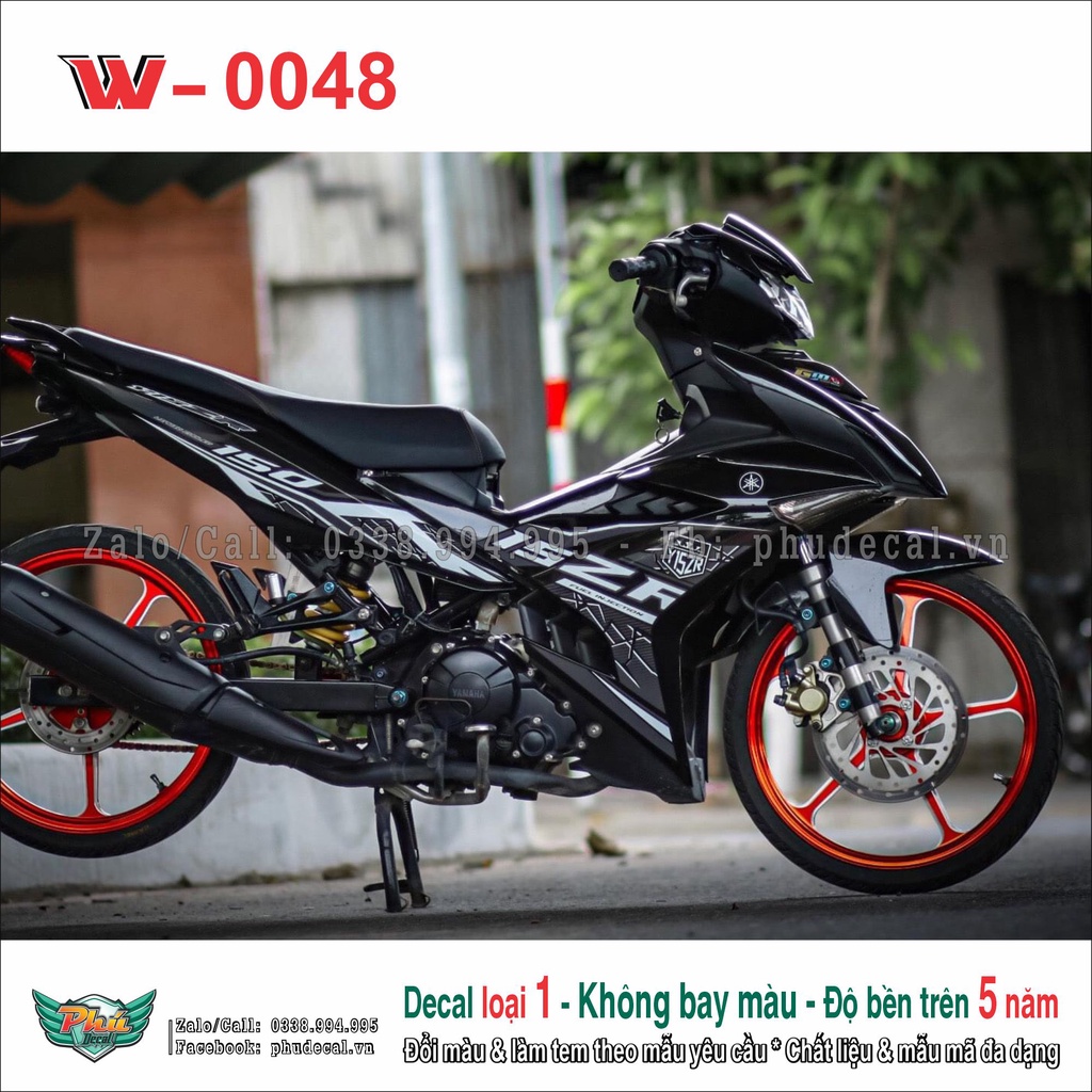 Tem rời Dán Xe Exciter 150 đen y15zr chỉ trắng (11)