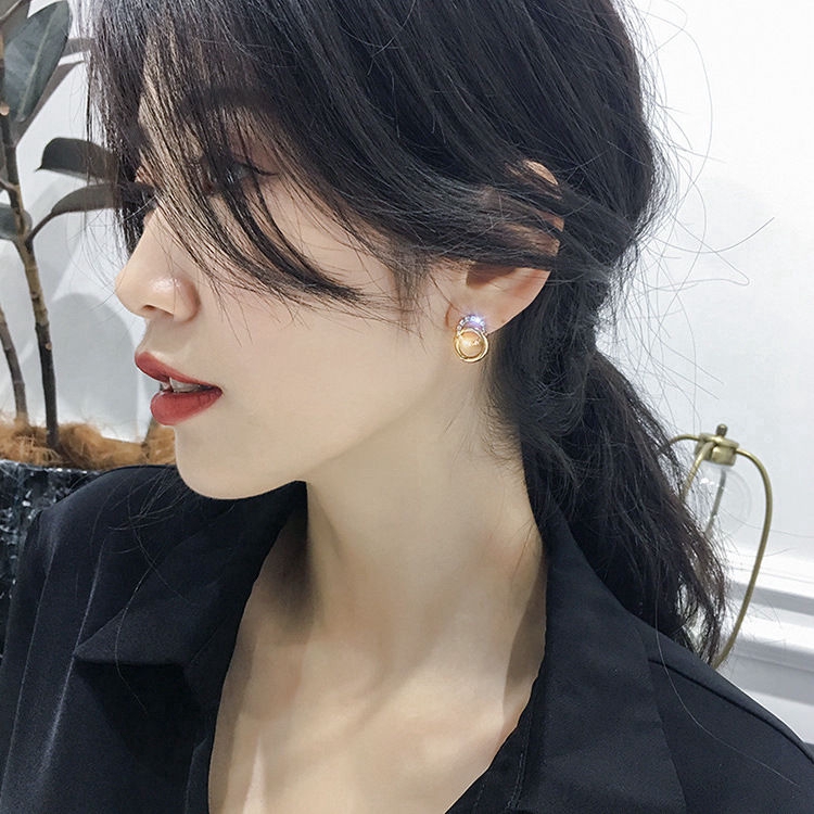 Khuyên tai kim bạc hình tròn thời trang giản dị dành cho nữ