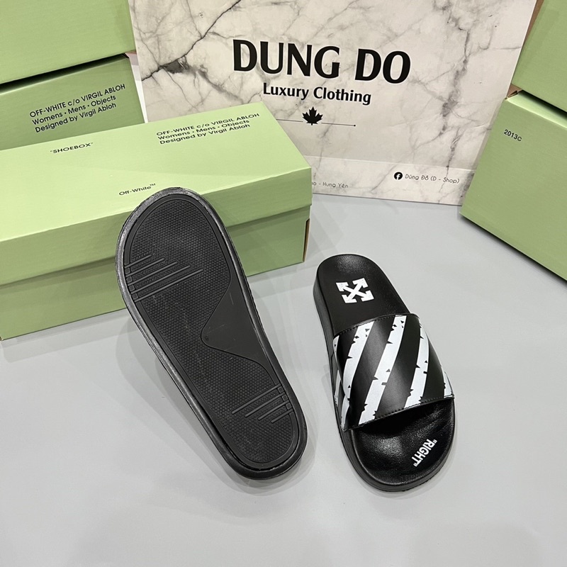 Dép Quai Ngang Da Off-White Sọc Trắng - Dép Lê Nam Nữ Hot Trend Hàng Đẹp Dl159-Dl90