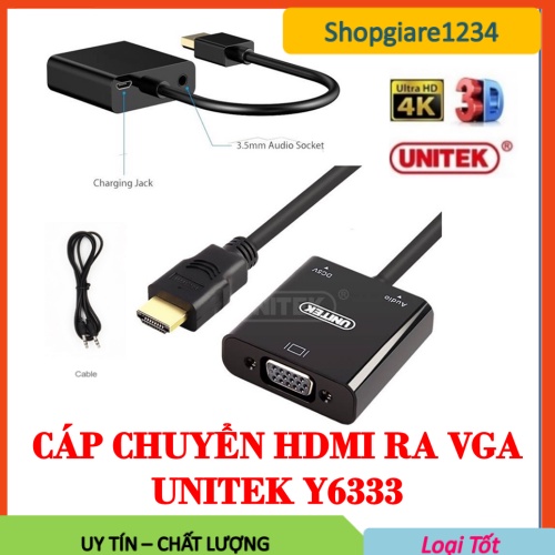 Cáp HDMI to VGA + Audio Unitek (Y6333) - Cáp Unitek Y6333 HÀNG CHÍNH HÃNG BH 12 THÁNG