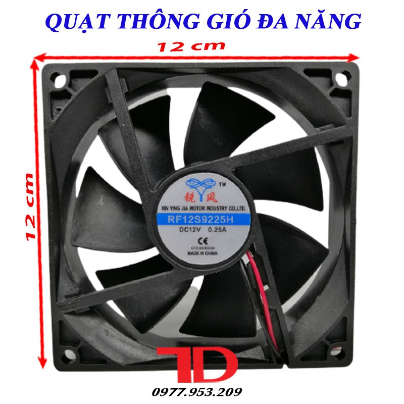 Quạt thông gió 12V 12x12 cm, quạt tản nhiệt hút khí chống mùi