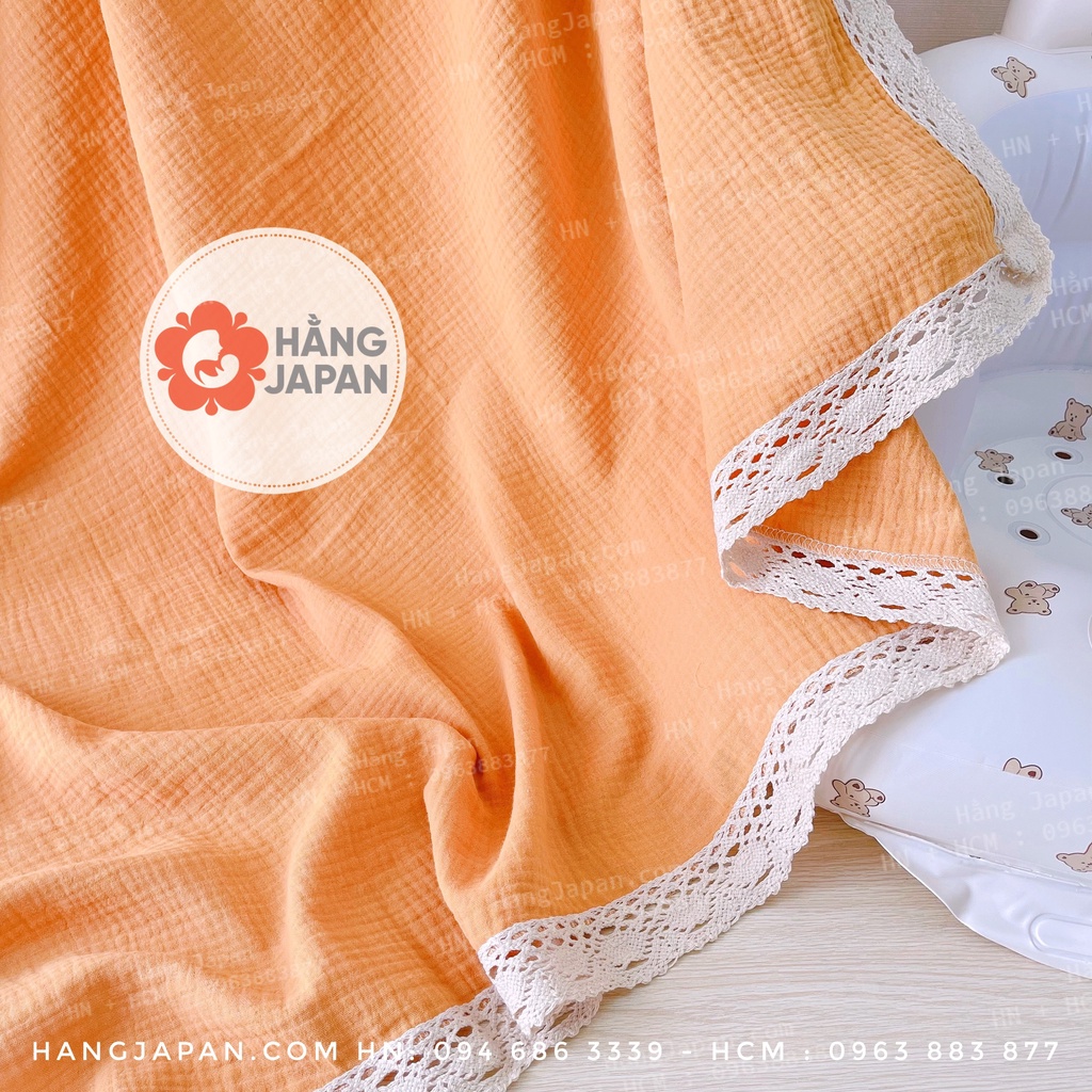 Chăn xô thêu viền ren chất liệu sợi muslim siêu đẹp cho bé kích thước 1.2*1.2m