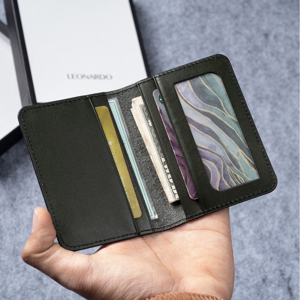 Ví Da Nam Đựng Thẻ Dáng Đứng Leonardo - Feasty Wallet - Da Bò Cao Cấp Bền Bỉ