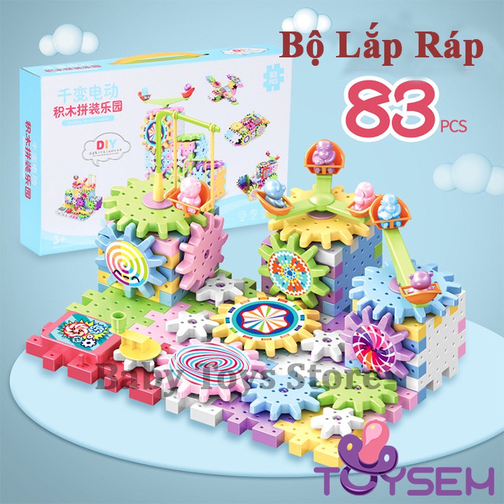Đồ chơi xếp hình lắp ráp Toysem 83 chi tiết mô hình xoay bánh răng - Quà tặng sinh nhật, thôi nôi cho bé