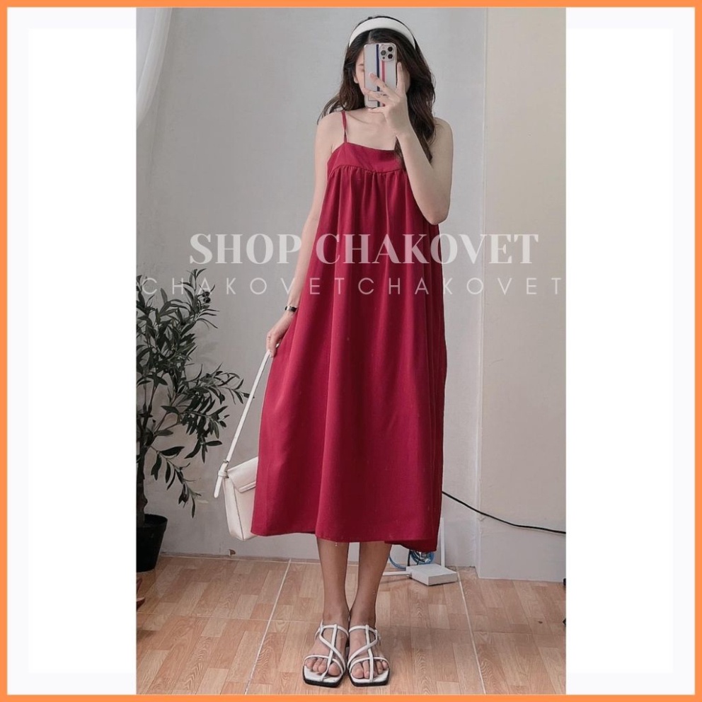 Váy 2 dây nữ đầm maxi đi biển V8228 dáng dài qua gối chun ngực freesize babydoll xanh lá đẹp vintage sang chảnh-CHAKOVET